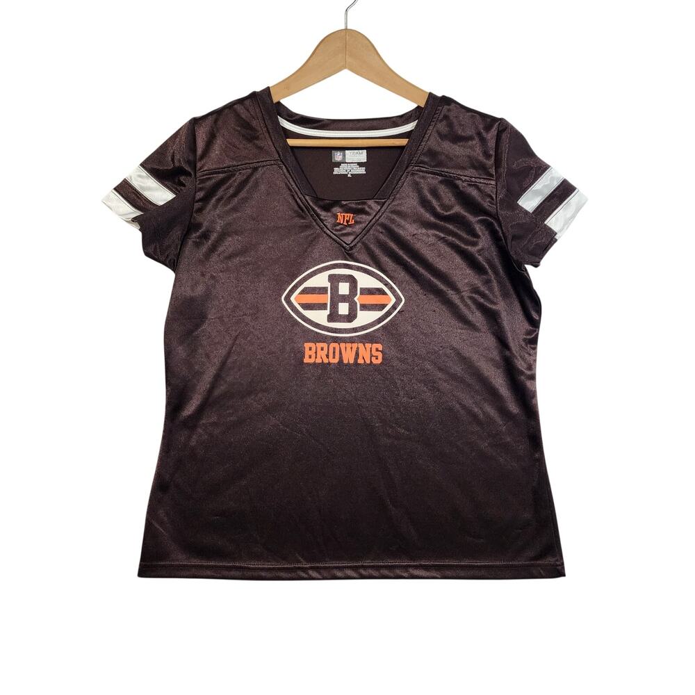 NFL Team Apparel Cleveland Browns Womens Large Jersey Shirt V Neck